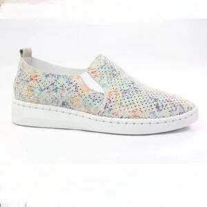 Bernie Mev Slip On Sneaker Sz 39 Perforated Leather Floral Print on White Loafer